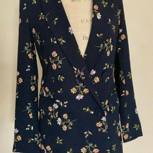 H&M Dark Blue Navy Floral XS Double Breasted Blazer Jacket